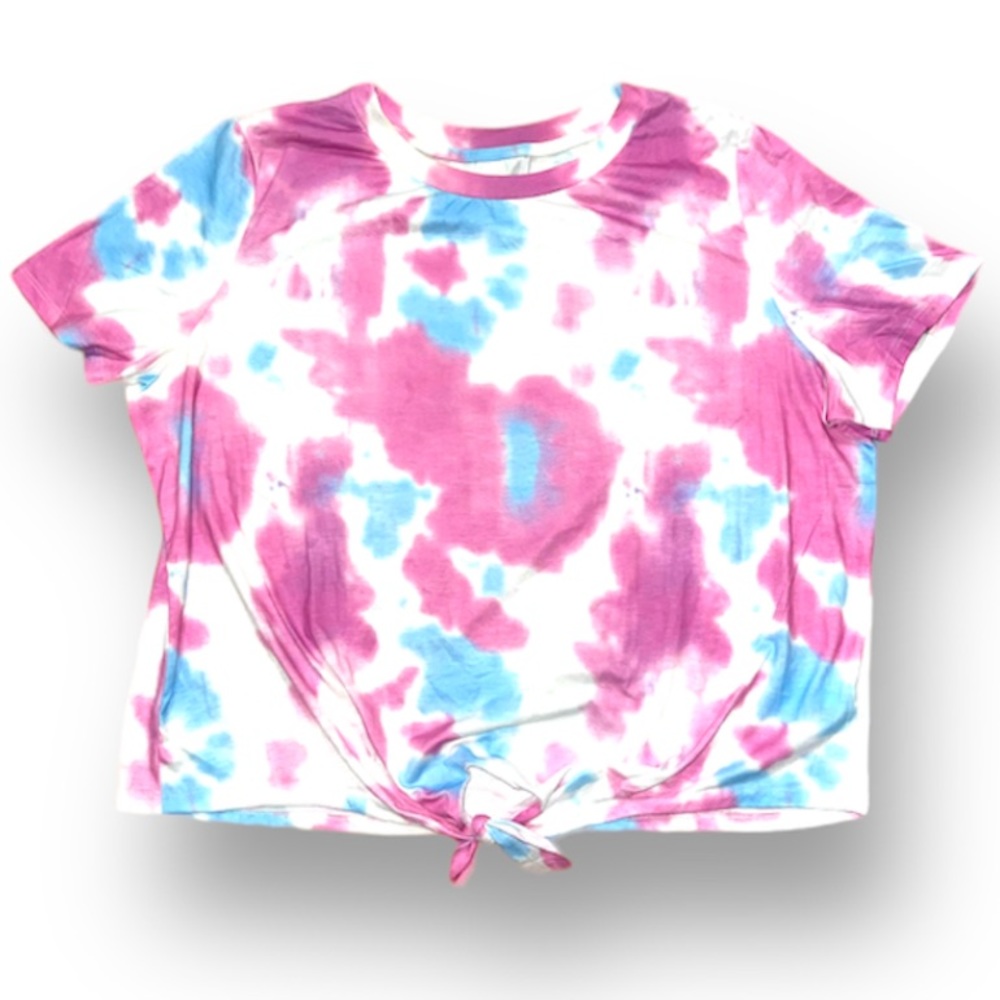 Unbranded Pink/Blue Tie-Dye Cropped Front-Tie Short Sleeve T-Shirt size XXL, New